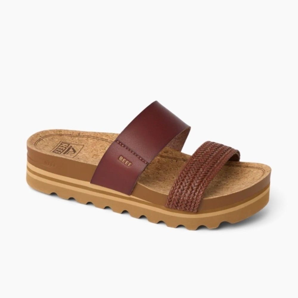 Reef Cushion Vista Hi Platform Slide Sandals Chocolate Brown Woven Braid Size 8